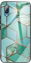 Voor Samsung Galaxy A02 (EU-versie) Beschermhoes met abstract marmerpatroonglas (ruitgroen)