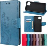 Voor Samsung Galaxy A12 5G vlinderbloempatroon horizontale flip lederen tas met houder & kaartsleuven en portemonnee (blauw)