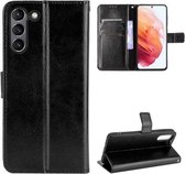 Voor Samsung Galaxy S21 FE Crazy Horse Texture Horizontale Flip Leather Case met houder & kaartsleuven & lanyard (zwart)
