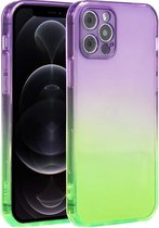 Rechte rand kleurverloop TPU beschermhoes voor iPhone 12 Pro (paars groen)
