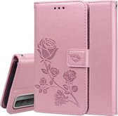Voor Huawei P smart 2021 Rose Reliëf Horizontale Flip PU lederen hoes met houder & kaartsleuven & portemonnee (Rose goud)