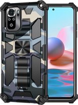 Voor Geschikt voor Xiaomi Redmi Note 10 Pro Max Camouflage Armor Schokbestendig TPU + PC Magnetische beschermhoes met houder (marineblauw)