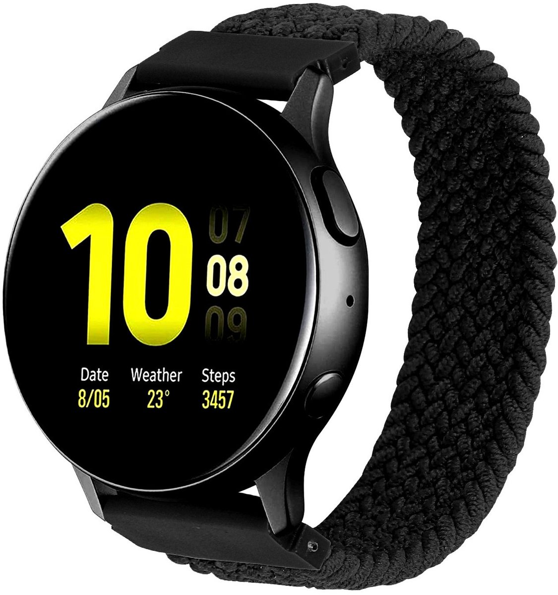123watches nylon gevlochten solo band - zwart - 22mm - S - Geschikt voor Garmin Vivoactive 4 / Venu 2 & 3 / Forerunner 255 & 265 / Overige smartwatches met 22mm bandje