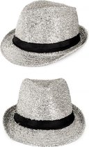 2x stuks kojak verkleed hoedje zilver met glitters - Feesthoeden feest/party/verkleed/carnaval hoeden