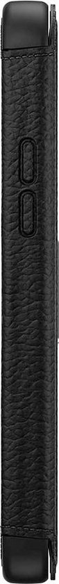 Zij-aanzicht van een zwarte OtterBox Strada case met lederlook textuur.