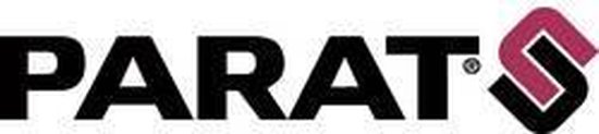 PARAT logo in zwart met roze/bruin logo.