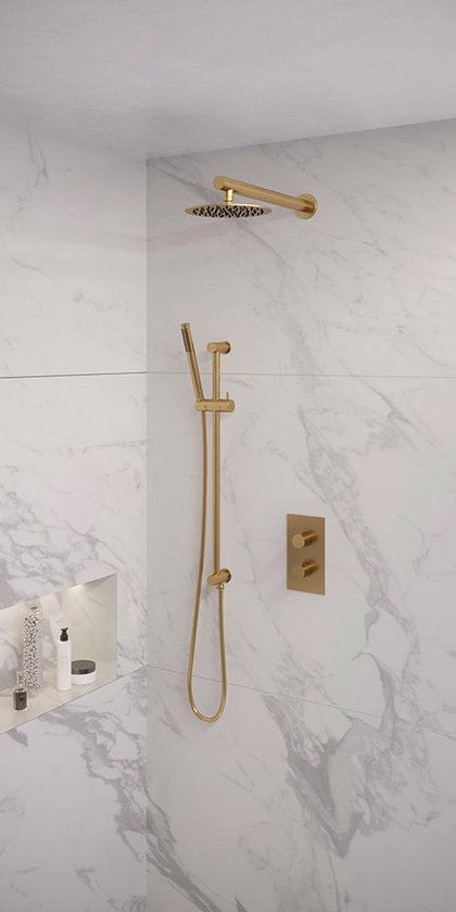 Foto: Brauer gold edition inbouwset met 3 weg thermostaat hoofddouche 20cm rechte wandarm 40cm staafhanddouche glijstang met aansluitbocht