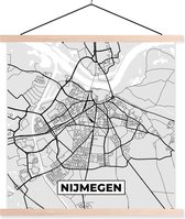 Posterhanger incl. Poster 60x60 cm - Schoolplaat - Stadskaart - Nijmegen - Grijs - Wit - Textielposter - Blanke latten