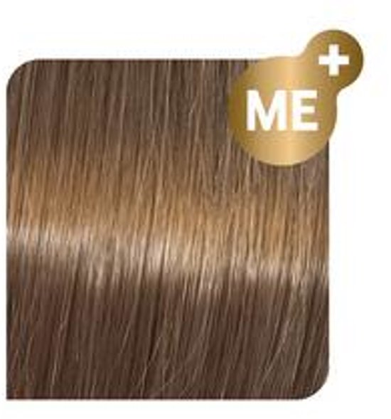 Haarstaal van Wella Koleston Perfect. Natuurlijk lichtbruin met gouden highlights.