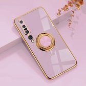 Voor Xiaomi Mi 10 Pro 6D Galvaniseren Volledige dekking Siliconen beschermhoes met magnetische ringhouder (lichtpaars)