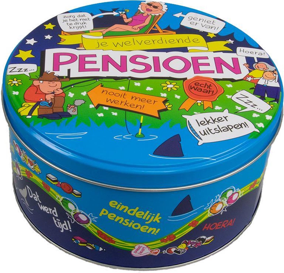Snoeptrommel - Pensioen - Gevuld met Snoep - In cadeauverpakking met gekleurd lint