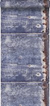 ESTAhome behang metalen platen blauw en bruin - 138219 - 53 cm x 10,05 m