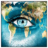 Vrouwen oog met wereldkaart - Foto op Akoestisch paneel - 150 x 150 cm