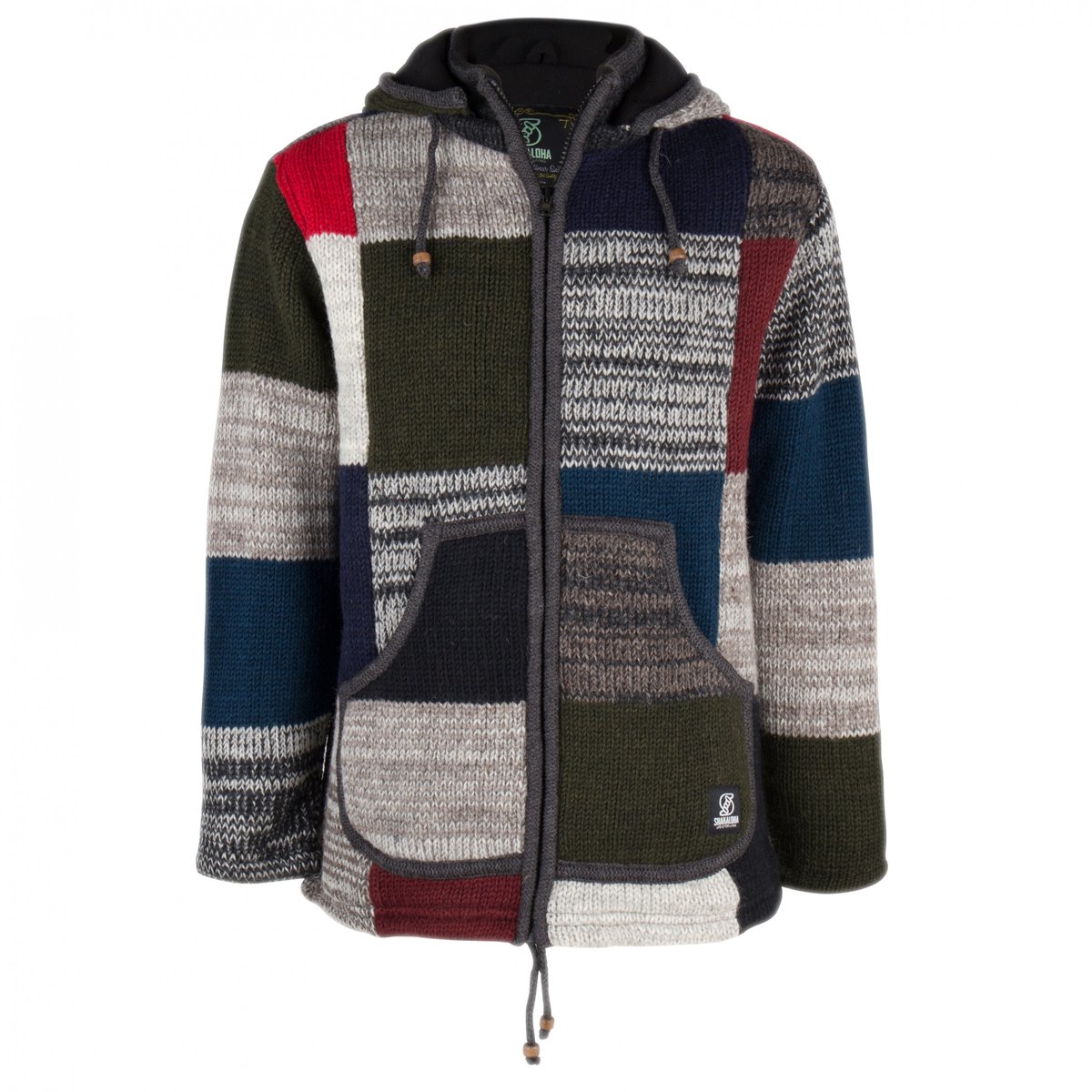 Gebreid Wollen Heren/Uni Vest van Schapenwol met Polyester Fleece voering en afneembare capuchon SHAKALOHA M Patch ZH Cafemulti