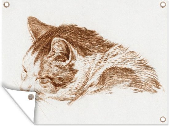 Tuin decoratie Kop van een slapende kat - schilderij van Jean Bernard - 40x30 cm - Tuindoek - Buitenposter