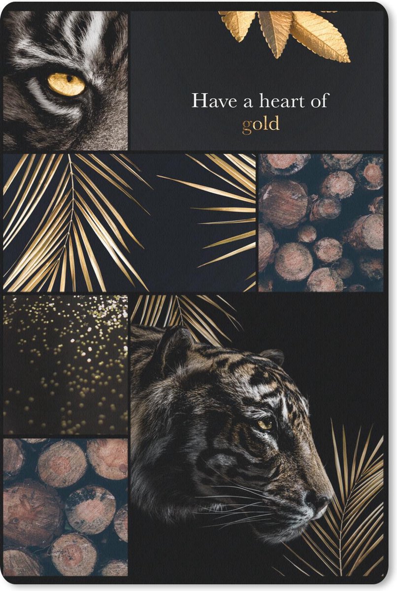 Muismat - Mousepad - Tijger - Collage - Zwart - Goud - 18x27 cm - Muismatten
