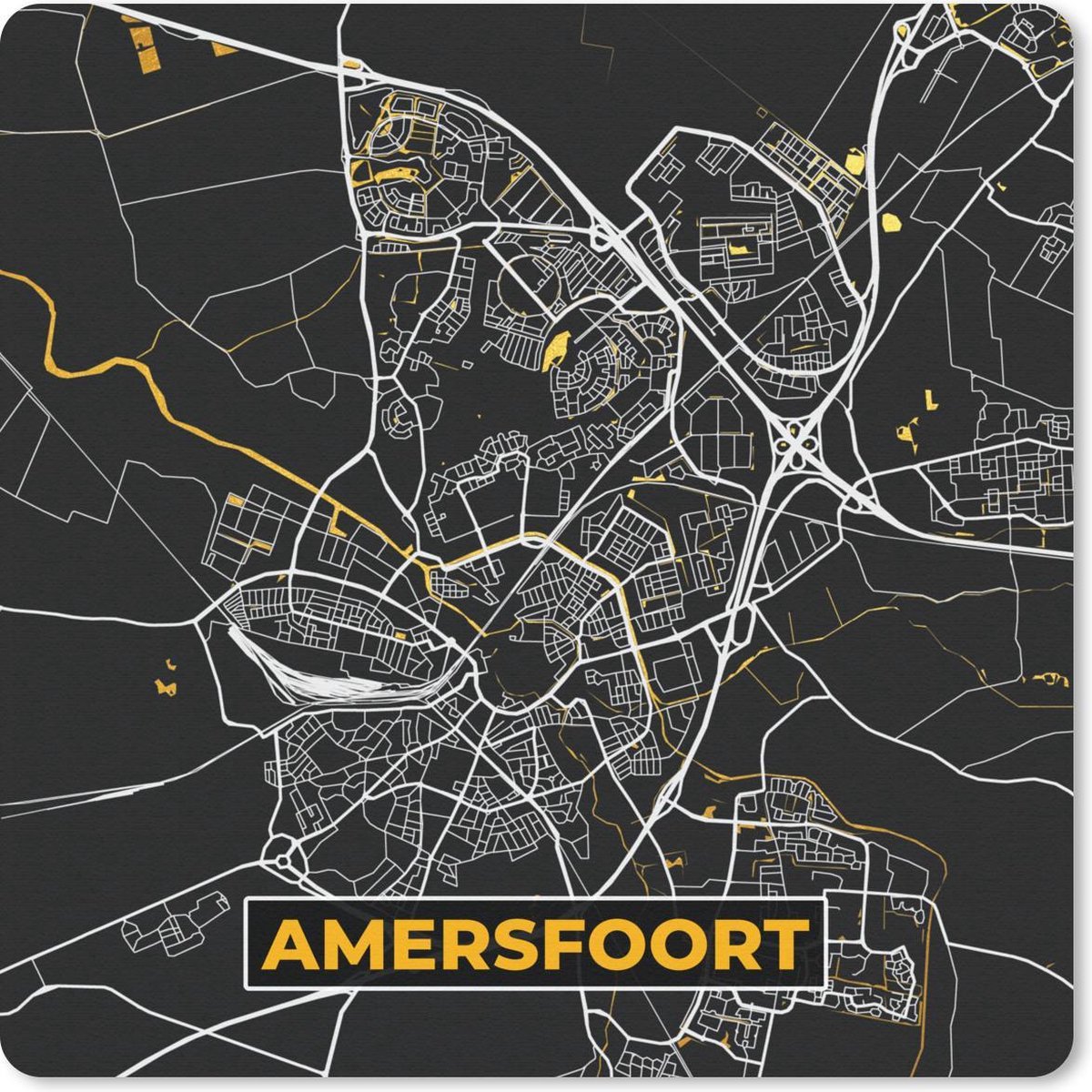 Muismat 30x30 cm - Mousepad Plattegrond - Amersfoort - Goud - Zwart - Muismatten - Stadskaart