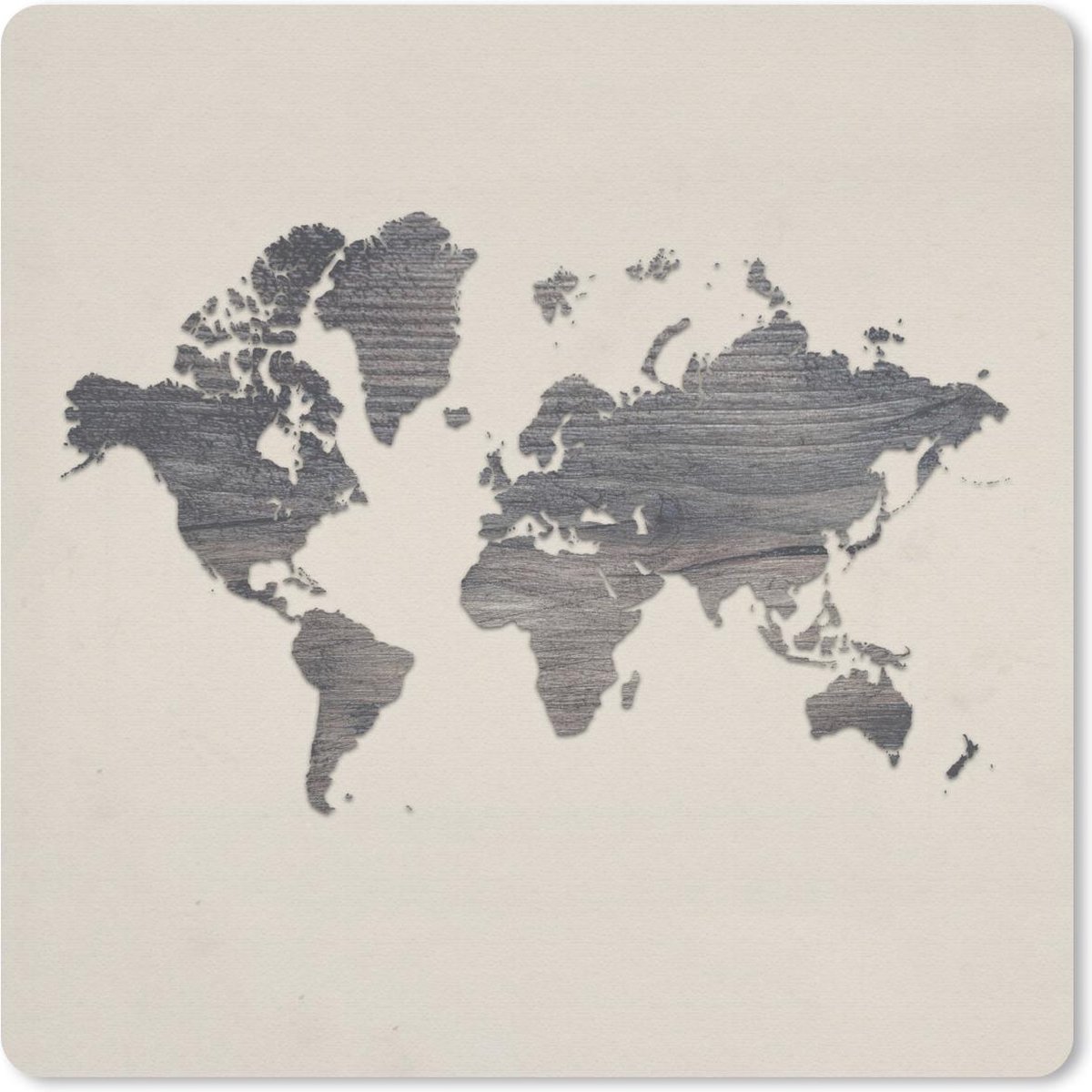 Muismat 30x30 cm - Mousepad Wereldkaart - Hout - Beige - Muismatten
