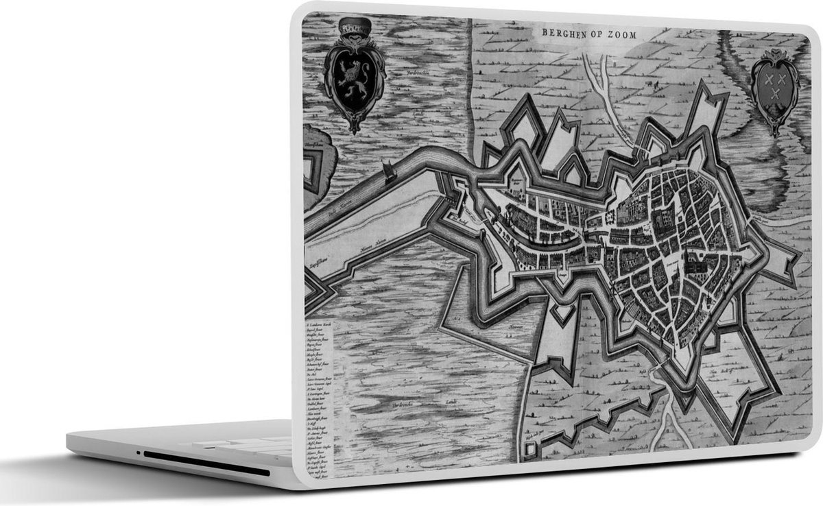 Laptop sticker - 14 inch - Stadskaart - Bergen op Zoom - Zwart Wit - 32x5x23x5cm - Laptopstickers - Laptop skin - Cover