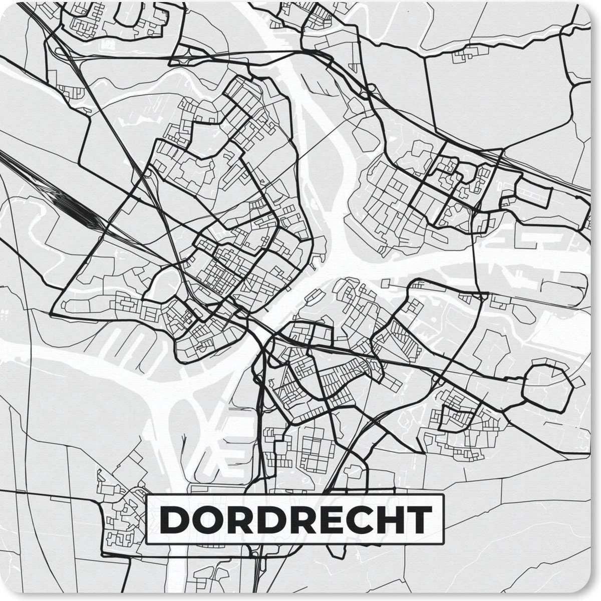 Muismat 20x20 cm - Mousepad Stadskaart - Dordrecht - Grijs - Wit - Muismatten
