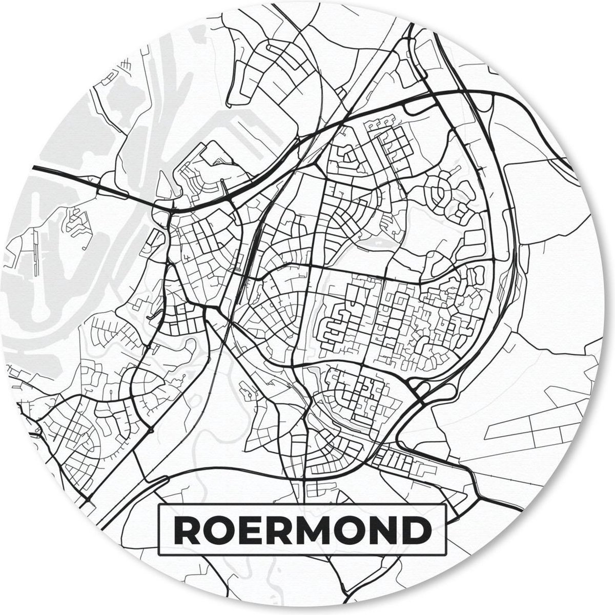 Muismat rond 30x30 cm - Mousepad Kaart - Roermond - Zwart - Wit - Ronde muismatten