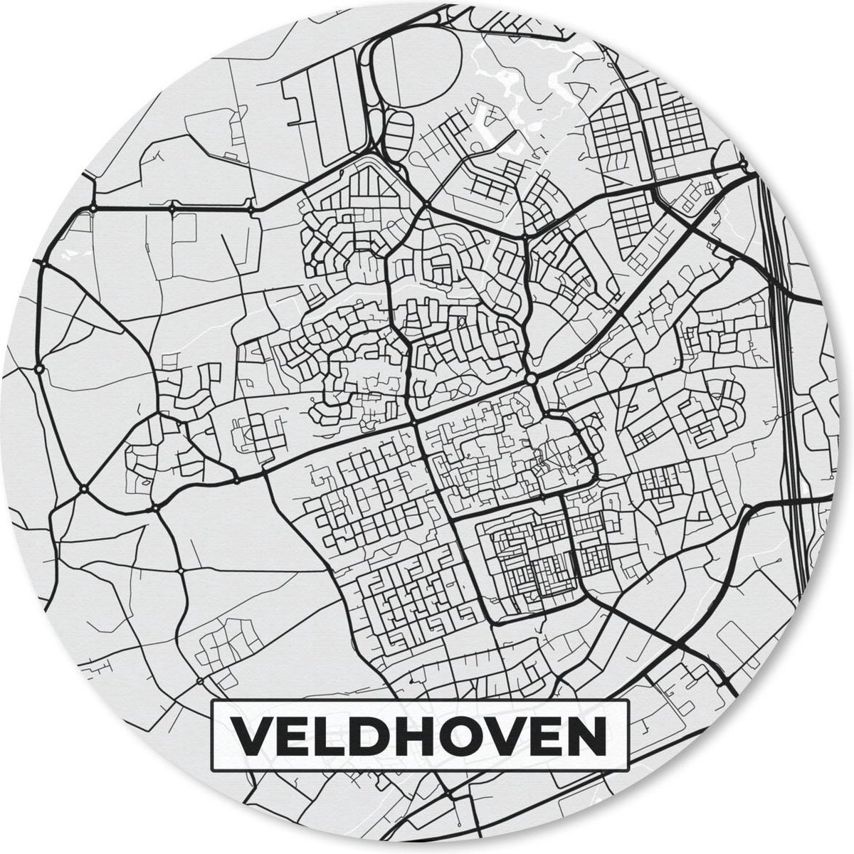 Muismat rond 20x20 cm - Mousepad Stadskaart - Veldhoven - Grijs - Wit - Ronde muismatten