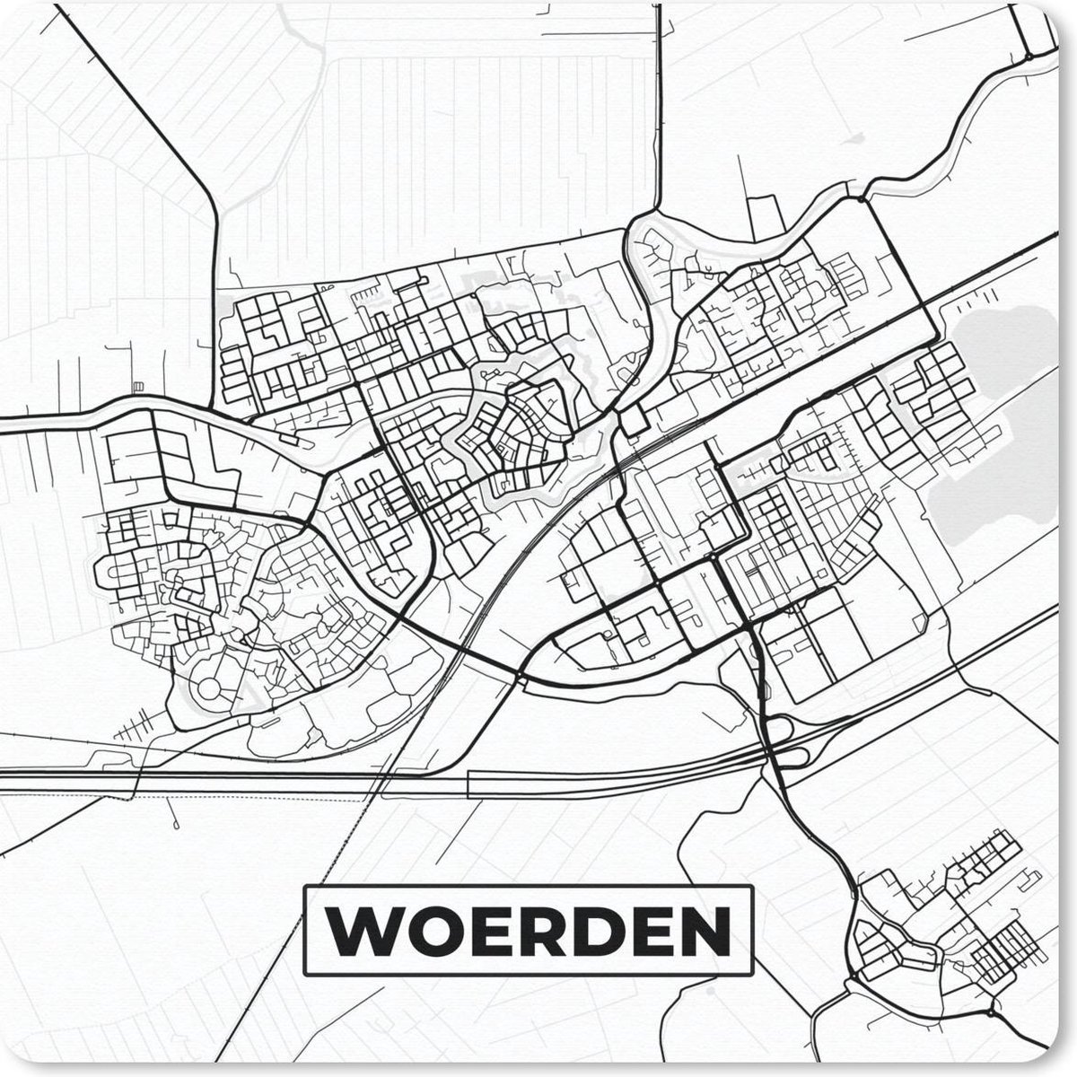 Muismat - Mousepad - Kaart - Woerden - Zwart - Wit - 30x30 cm - Muismatten