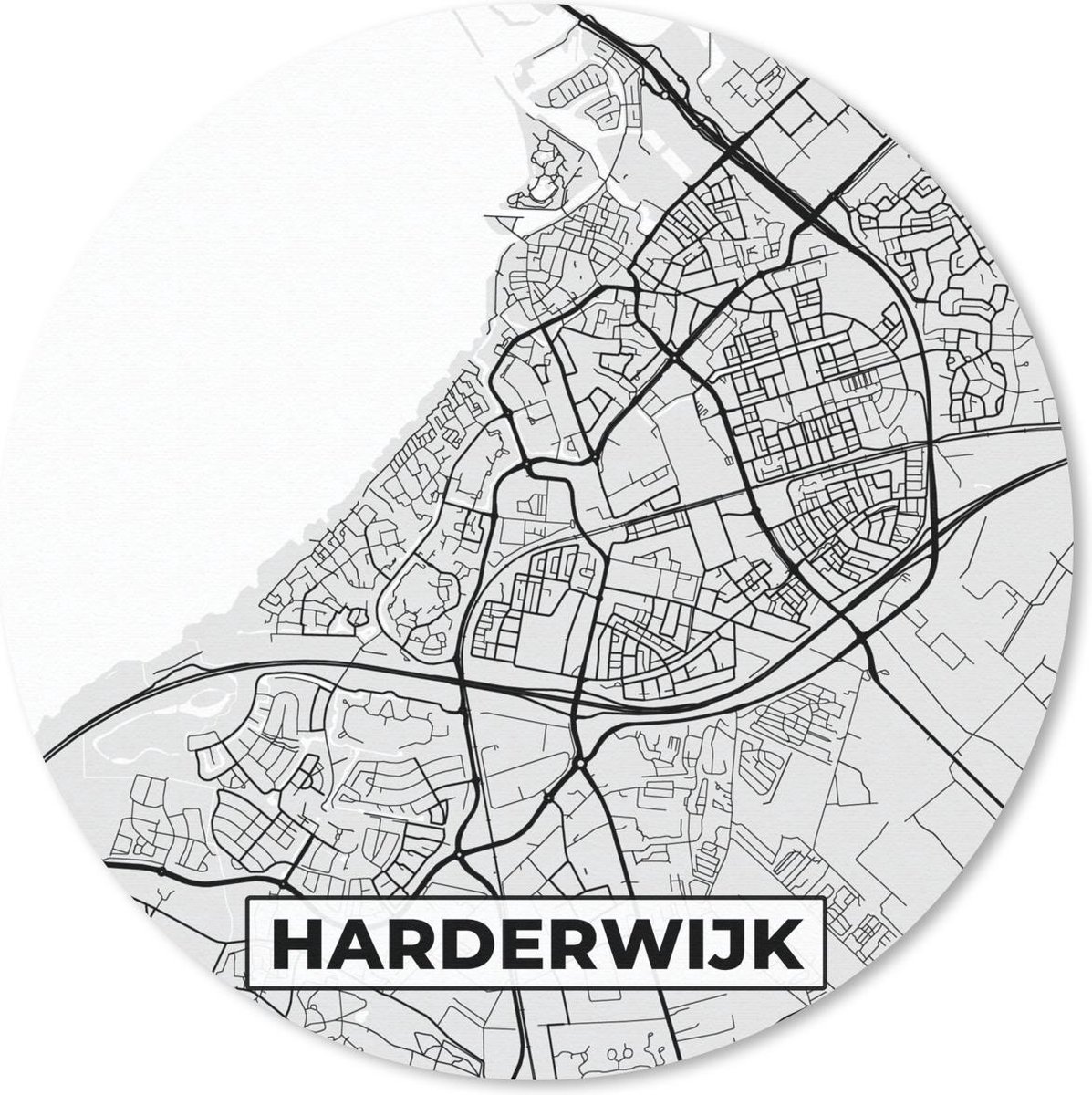 Muismat rond 30x30 cm - Mousepad Stadskaart - Harderwijk - Grijs - Wit - Ronde muismatten