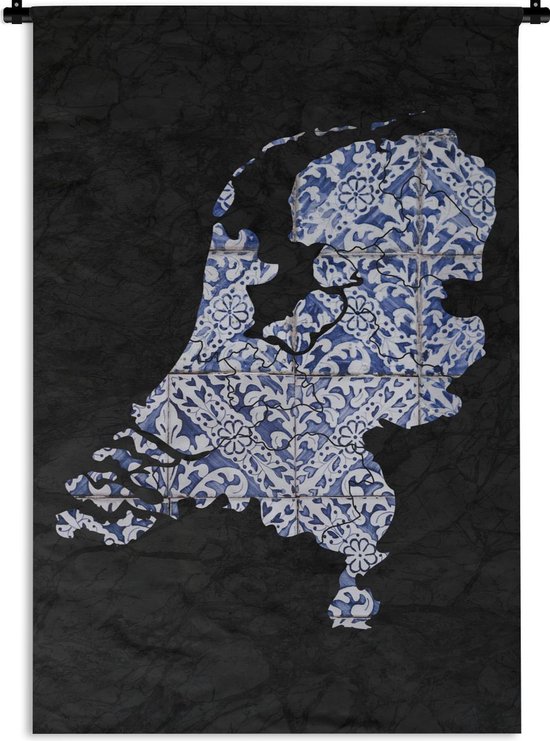 Wandkleed - Wanddoek - Kaart - Nederland - Delfts blauw - 120x180 cm - Wandtapijt