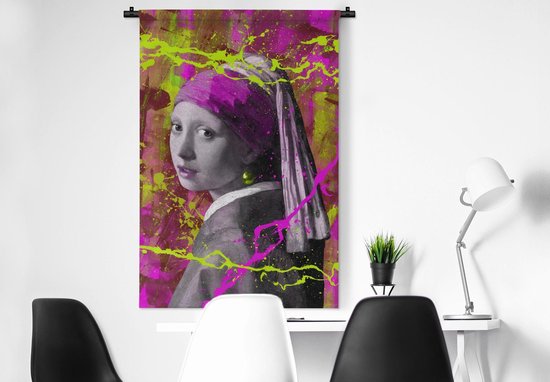 Tapisserie - Wall Cloth - Fille à la perle - Johannes Vermeer - Néon - 90x135 cm - Tapisserie