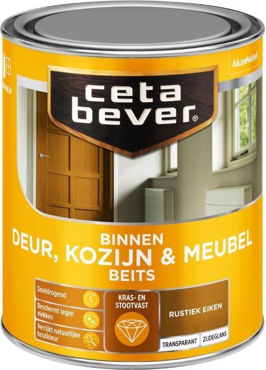 CetaBever Binnen Deur, Kozijn & Meubel Beits - Zijdeglans - Rustiek Eiken -  750 ml | bol