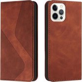 Skin Feel Magnetisch S-type Effen Kleur Horizontale Flip Leren Case met Houder & Kaartsleuf & Portemonnee Voor iPhone 12 Pro Max (Bruin)