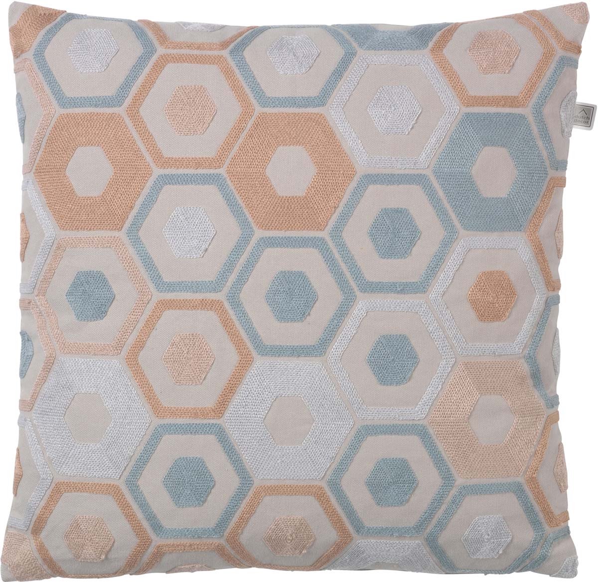 Dutch Decor PIEN - Kussenhoes geborduurd 45x45 cm - lichtgrijs - roze - blauw - pasteltinten - met rits