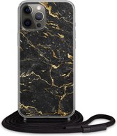 iPhone 12 Pro hoesje met koord - Marmer zwart goud | Apple iPhone 12 Pro case |