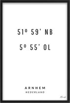 Poster Coördinaten Arnhem A3 - 30 x 42 cm (Exclusief Lijst)