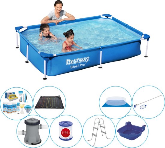 Steel Pro Rechthoekig 221x150x43 cm - 9-delig - Slimme Zwembad Deal