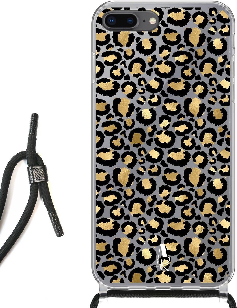 iPhone 8 Plus hoesje met koord - Luipaardprint Goud