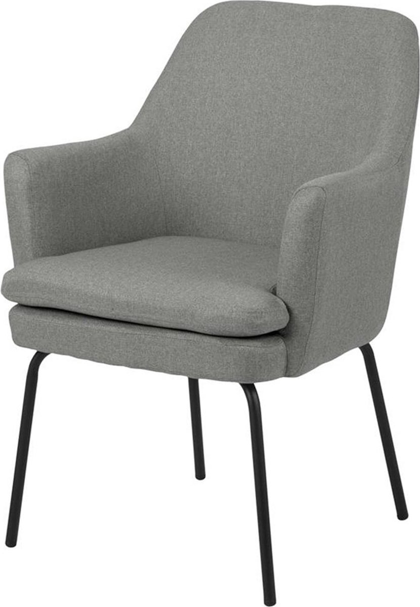 Lisomme Jez Eetkamerstoel Lichtgrijs - Met Armleuning - Stof - Zwarte Poten - Armstoel - Eetkamerfauteuil