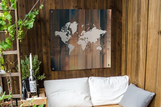 Carte du Wereldkaart en Tissu de Jardin - Simple - Bois - 100x100 cm