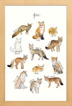 JUNIQE - Poster met houten lijst Vossen illustratie -13x18 /Bruin &