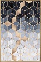 JUNIQE - Poster met kunststof lijst Soft Blue Gradient Cubes -60x90