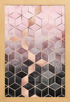 JUNIQE - Poster met houten lijst Pink Grey Gradient Cubes -13x18