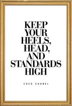 JUNIQE - Poster met houten lijst Keep Your Heels - Citaat van Coco