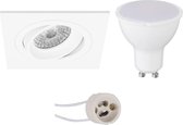 LED Spot Set - Primux Borny Pro - GU10 Fitting - Dimbaar - Inbouw Vierkant - Mat Wit - 6W - Helder/Koud Wit 6400K - Kantelbaar - 92mm