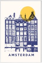 JUNIQE - Poster met kunststof lijst Amsterdam -13x18 /Blauw & Geel