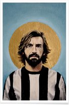 JUNIQE - Poster Football Icon - Andrea Pirlo -40x60 /Blauw & Geel