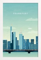 JUNIQE - Poster in houten lijst Frankfurt - retro -40x60 /Blauw