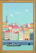 JUNIQE - Poster met houten lijst Porto - retro -20x30 /Kleurrijk