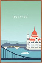 JUNIQE - Poster met kunststof lijst Retro Boedapest -20x30 /Blauw &
