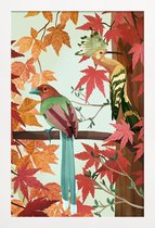 JUNIQE - Poster in houten lijst Birds Of Autumn -40x60 /Groen & Oranje